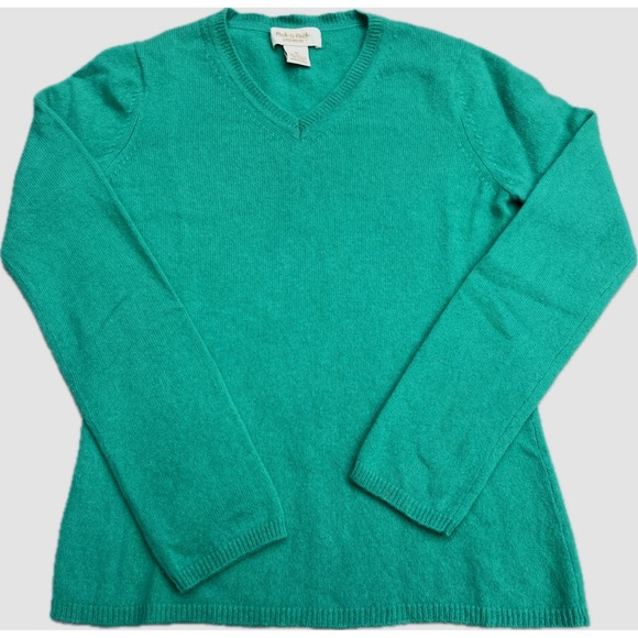 Peck & Peck Sweaters - Peck & Peck Women's Green 100% Cashmere V-Neck Sweater Size M 2-Ply Knit
